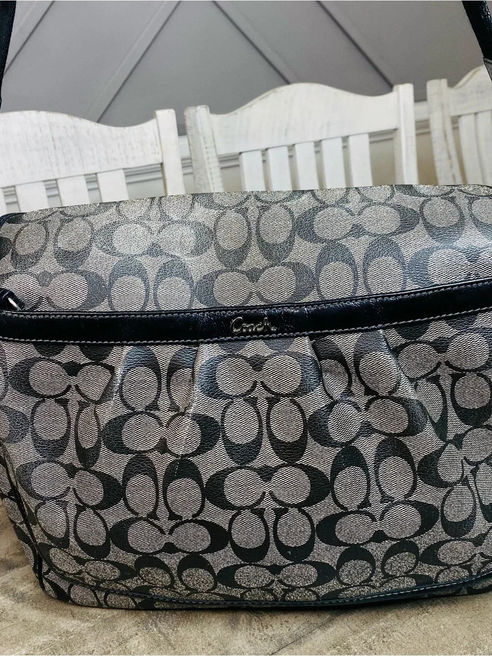 Coach Signature Coated Canvas Baby Diaper Messenger Bag Black Gray F18373